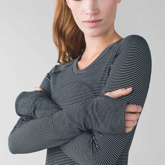 Lululemon Swiftly Tech Long-Sleeve Shirt- Size Small in Tempo Stripe Black/White - Picture 3 of 11